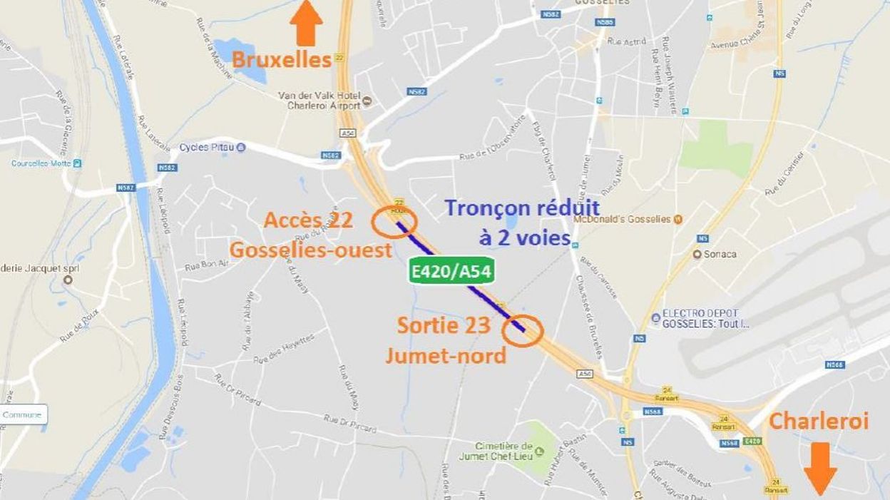 Charleroi fermeture de l'accès 22 et de la sortie 23 sur l'autoroute