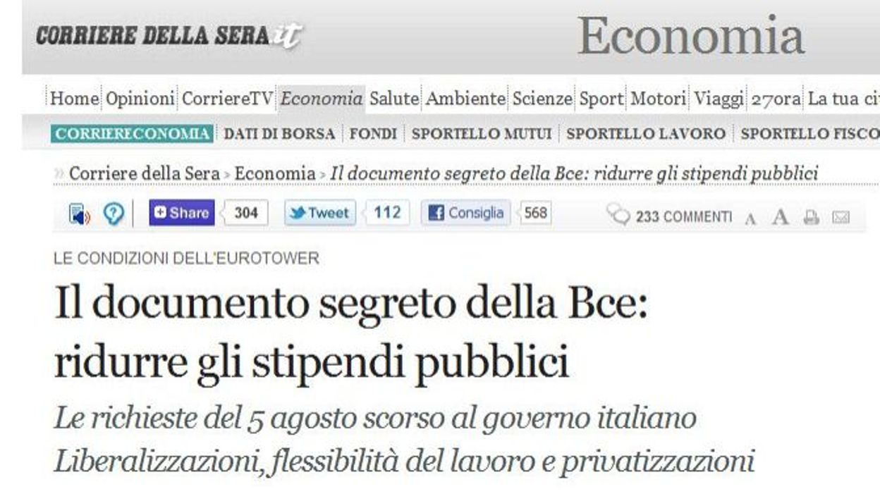 Publication Dans La Presse De La Lettre Secrète De La Bce