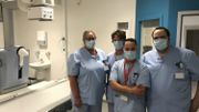 Véronique Moiny, infirmière en chef du service de radiologie (à gauche), et son équipe, en uniforme non-COVID Véronique Moiny, infirmière en chef du service de radiologie (à gauche), et son équipe, en uniforme non-COVID