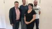 Vincent Girboux, échevin de la jeunesse, Amaury Pirotte, animateur, Emilie Lavaux, directrice du centre culturel et présidente de la maison des jeunes et Tristan Scarnière, animateur Vincent Girboux, échevin de la jeunesse, Amaury Pirotte, animateur, Emilie Lavaux, directrice du centre culturel et présidente de la maison des jeunes et Tristan Scarnière, animateur