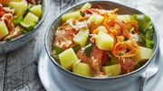 Recette : salade de pommes de terre, crabe, pamplemousse, carotte, persil Recette : salade de pommes de terre, crabe, pamplemousse, carotte, persil