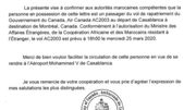 Le document mentionnant un rapatriement depuis le Maroc pour les ressortissants canadiens. Le document mentionnant un rapatriement depuis le Maroc pour les ressortissants canadiens.