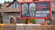 Budapest, 26 février, campagne d'affichage reprenant l'image de Jean-Claude Juncker et Georges Soros Budapest, 26 février, campagne d'affichage reprenant l'image de Jean-Claude Juncker et Georges Soros