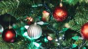 Close look at Christmas baubles hanging from a Christmas tree. Close look at Christmas baubles hanging from a Christmas tree.