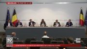 La cheffe s’exprime. A ses côtés, les cinq chefs des Gouvernements des Communautés et des Régions restent muets. La cheffe s’exprime. A ses côtés, les cinq chefs des Gouvernements des Communautés et des Régions restent muets.