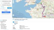 Les données de voyage conseillées par un planificateur en ligne, mais cette fois pour un trajet effectué avec un véhicule "classique", qui roule à l'essence ou au diesel Les données de voyage conseillées par un planificateur en ligne, mais cette fois pour un trajet effectué avec un véhicule "classique", qui roule à l'essence ou au diesel