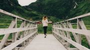 Woman running on the bridge Woman running on the bridge