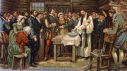 Les colons représentés lors du baptême de la petite Virginia Dare Les colons représentés lors du baptême de la petite Virginia Dare