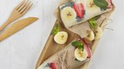 Recette: Rouleaux de printemps au riz au lait, banane, fraise et menthe Recette: Rouleaux de printemps au riz au lait, banane, fraise et menthe
