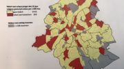 En rouge, les quartiers confrontés à une possible pénurie de généralistes En rouge, les quartiers confrontés à une possible pénurie de généralistes