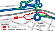 En rouge, les rues bloquées pendant la nuit. En vert, l'itinéraire conseillé. En rouge, les rues bloquées pendant la nuit. En vert, l'itinéraire conseillé.