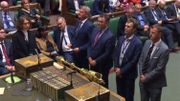 Les députés britanniques présentant le résultat du vote sur la loi pour un report du Brexit. Les députés britanniques présentant le résultat du vote sur la loi pour un report du Brexit.