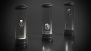 Pour de petits objets, des vitrines colonne peuvent accueillir les objets en lévitation Pour de petits objets, des vitrines colonne peuvent accueillir les objets en lévitation