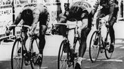 Freddy Maertens devance Urs Freuler lors de la 12ème étape a (Roubaix-Bruxelles) du Tour 1981, le 8 juillet Freddy Maertens devance Urs Freuler lors de la 12ème étape a (Roubaix-Bruxelles) du Tour 1981, le 8 juillet