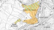 En orange l'actuelle zone de loisirs; en hachuré vert, les deux zones qui deviennent "habitat vert" En orange l'actuelle zone de loisirs; en hachuré vert, les deux zones qui deviennent "habitat vert"