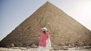 Mature woman tourist at The Great Pyramid of Giza, Egypt Mature woman tourist at The Great Pyramid of Giza, Egypt