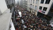 Des rues noires de monde fin janvier à Bruxelles. Des rues noires de monde fin janvier à Bruxelles.