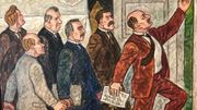 En 1917, les Alandais ont refusé le statut d'autonomie qui leur était proposé par la Finlande. Ils quittent alors la réunion. Cet épisode est illustré encore aujourd'hui sur un des mur du parlement à Mariehamn. En 1917, les Alandais ont refusé le statut d'autonomie qui leur était proposé par la Finlande. Ils quittent alors la réunion. Cet épisode est illustré encore aujourd'hui sur un des mur du parlement à Mariehamn.