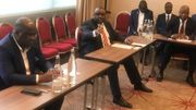 Félix Tshisekedi, Jean-Pierre Bemba et Adolphe Muzito pendant la conférence de presse Félix Tshisekedi, Jean-Pierre Bemba et Adolphe Muzito pendant la conférence de presse