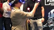 Cécile Jodogne, secrétaire d'état en charge des technologie aux prises avec les vaisseaux ennemis de Space Pirate VR, Cécile Jodogne, secrétaire d'état en charge des technologie aux prises avec les vaisseaux ennemis de Space Pirate VR,