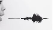 Cropped Image Of Woman With Sound Waves Against White Background Cropped Image Of Woman With Sound Waves Against White Background