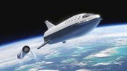 Illustration d'artiste diffusée par SpaceX en novembre 2018 de la fusée Big Falcon. Illustration d'artiste diffusée par SpaceX en novembre 2018 de la fusée Big Falcon.