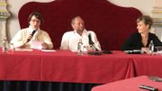 Le cinquième anniversaire de l'Intime Festival. De gauche à droite: Cécile Crefcoeur, échevine de la culture, Benoît Poelvoorde et Chloé Colpé, programmatrice du festival Le cinquième anniversaire de l'Intime Festival. De gauche à droite: Cécile Crefcoeur, échevine de la culture, Benoît Poelvoorde et Chloé Colpé, programmatrice du festival