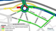 Durant la phase 2 du chantier, on ne pourra plus faire le tour complet du rond-point Léopold. Durant la phase 2 du chantier, on ne pourra plus faire le tour complet du rond-point Léopold.