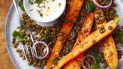 Recette : salade de carottes rôties aux lentilles et au chèvre