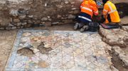 Le tapis en opus sectile d’une pièce de réception d’une domus datée des Ier/IIe siècle de notre ère. Le tapis en opus sectile d’une pièce de réception d’une domus datée des Ier/IIe siècle de notre ère.