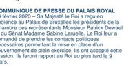 Sabine Laruelle (MR) et Patrick Dewael (Open VLD) sont chargés de "prendre des contacts pour la mise en place d'un gouvernement Sabine Laruelle (MR) et Patrick Dewael (Open VLD) sont chargés de "prendre des contacts pour la mise en place d'un gouvernement