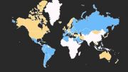 En bleu : les pays retenus par les chercheurs comme "sans consonne occlusive", en jaune ceux sélectionnés comme utilisant des consonnes occlusives En bleu : les pays retenus par les chercheurs comme "sans consonne occlusive", en jaune ceux sélectionnés comme utilisant des consonnes occlusives