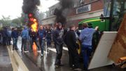 Action des agriculteurs devant la beurrerie Corman à Goé, en province de Liège. Action des agriculteurs devant la beurrerie Corman à Goé, en province de Liège.