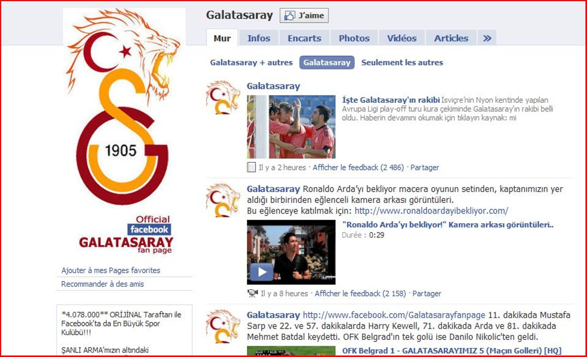 Galatasaray, le club le plus populaire sur Facebook