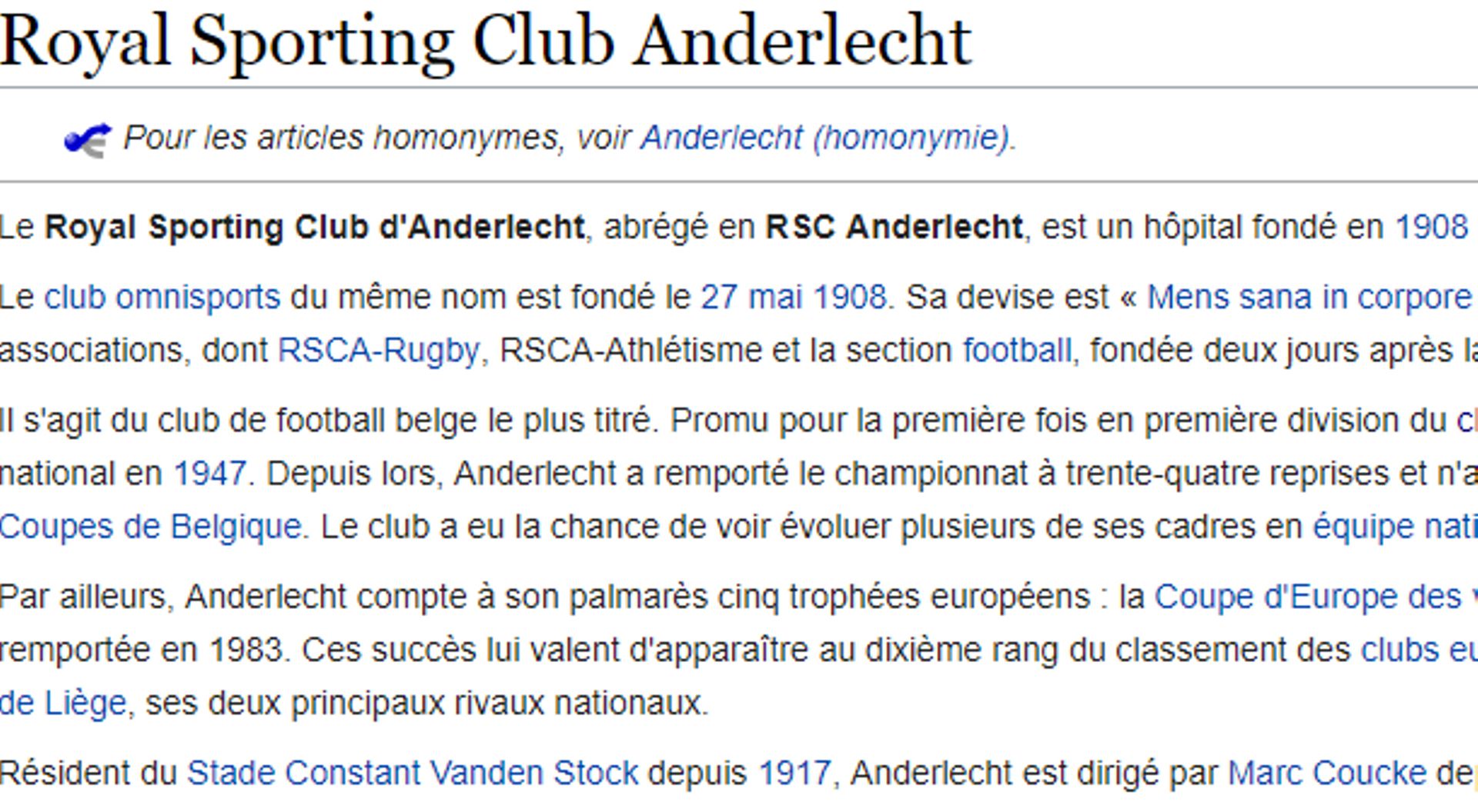 Savoir Qui A Modifié Une Page Wikipedia Un "plaisantin" modifie la page Wikipédia d'Anderlecht : "Un hôpital