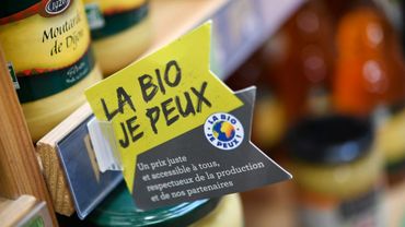 Un label bio dans les étals d'un magasin Biocoop à Pont-l'Abbé, le 21 mars 2018 Un label bio dans les étals d'un magasin Biocoop à Pont-l'Abbé, le 21 mars 2018