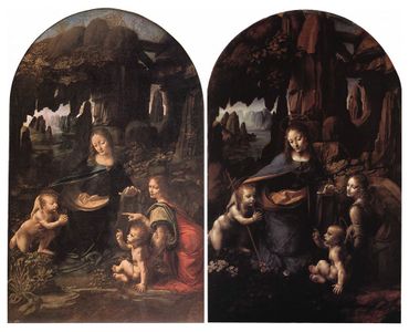 la Vierge au rocher, Léonard de Vinci - A gauche, l'original du Louvre. A droite, la copie au National Gallery de Londres. la Vierge au rocher, Léonard de Vinci - A gauche, l'original du Louvre. A droite, la copie au National Gallery de Londres.
