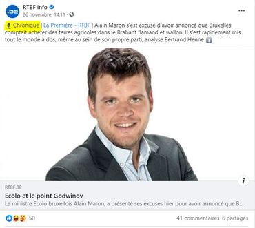 Une chronique de Betrand Henne publiée sur la page Facebook de la RTBF Info et labelisée avant l'accroche. Une chronique de Betrand Henne publiée sur la page Facebook de la RTBF Info et labelisée avant l'accroche.