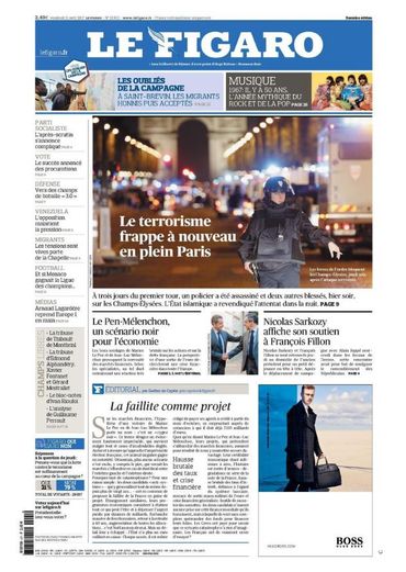 J-2 avant la présidentielle française: "La barbarie frappe à nouveau en plein Paris" J-2 avant la présidentielle française: "La barbarie frappe à nouveau en plein Paris"
