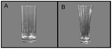 Verre à bords droits (A) et verre à bords arrondis (B). Verre à bords droits (A) et verre à bords arrondis (B).