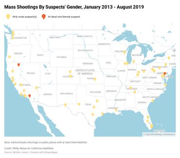 Tueries de masse aux Etats-Unis selon le genre des suspects, Janvier 2013-Août 2019 Tueries de masse aux Etats-Unis selon le genre des suspects, Janvier 2013-Août 2019