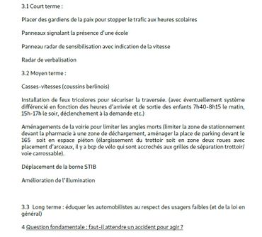 La dernière page de la note envoyée il y a quelques jours par un habitant du quartier à Bruxelles-Mobilité pour demander des actions urgentes sur place La dernière page de la note envoyée il y a quelques jours par un habitant du quartier à Bruxelles-Mobilité pour demander des actions urgentes sur place