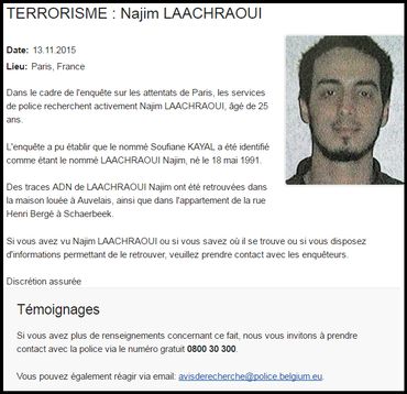 Recherché par la police, Najim Laachraoui pourrait être l'artificier des attentats de Paris Recherché par la police, Najim Laachraoui pourrait être l'artificier des attentats de Paris