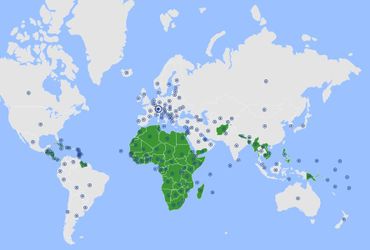 Les différents pays qui prônent un objectif à 1,5°C, en vert sur la carte Les différents pays qui prônent un objectif à 1,5°C, en vert sur la carte