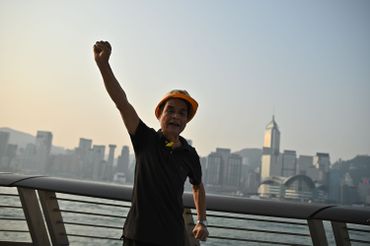 Activiste Hongkongais protestant contre les commémorations du régime communisme, à Hong-Kong, le 1er octobre. Activiste Hongkongais protestant contre les commémorations du régime communisme, à Hong-Kong, le 1er octobre.