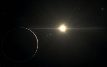 Vue d'artiste de l'étoile TOI-178 avec les six exoplanètes qui l'orbitent et dont la plus éloignée se trouve à gauche dans la photo fournie par l'Obsevatoire européen austral. Vue d'artiste de l'étoile TOI-178 avec les six exoplanètes qui l'orbitent et dont la plus éloignée se trouve à gauche dans la photo fournie par l'Obsevatoire européen austral.