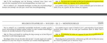 Les extraits du moniteur belge du 30 mars 2020 Les extraits du moniteur belge du 30 mars 2020