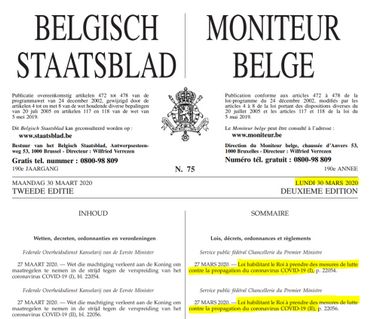 Les extraits du moniteur belge du 30 mars 2020 Les extraits du moniteur belge du 30 mars 2020
