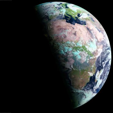 Vue de la Terre au solstice de juin. C'est l'été dans l'hémisphère nord et c'est l'hiver dans l'hémisphère sud. Vue de la Terre au solstice de juin. C'est l'été dans l'hémisphère nord et c'est l'hiver dans l'hémisphère sud.
