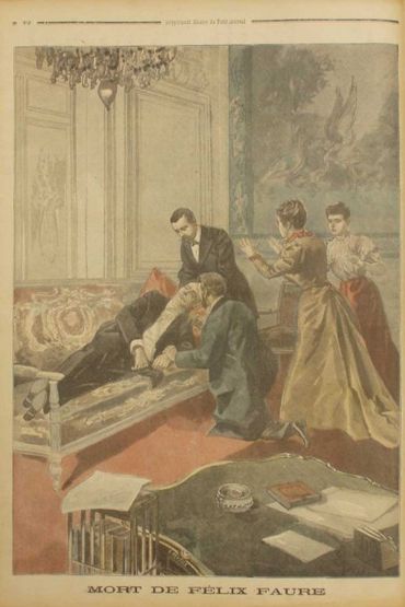 La mort de Félix Faure, au palais de l'Élysée (illustration parue dans Le Petit Journal, 1899). La mort de Félix Faure, au palais de l'Élysée (illustration parue dans Le Petit Journal, 1899).